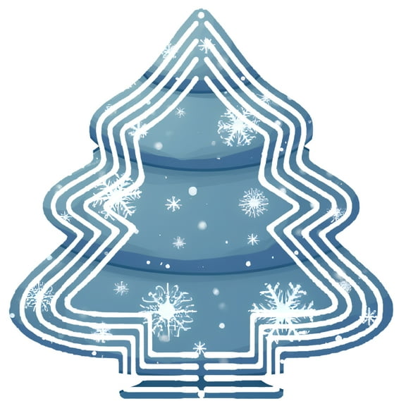 Stylized Blue Metal Hanging Christmas Tree Wind Spinner - Concentric Circles & Snowflakes for Garden Decor