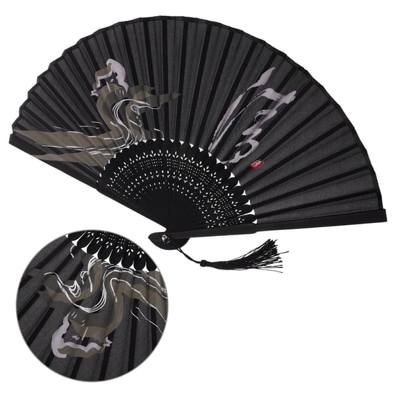 BESTYASH Black Chinese Hand Fan Portable Folding Fan for ce and Decor with Bamboo Frame
