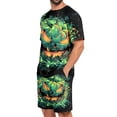 thumbnail image 6 of Hsovts Men Pajamas Outfits Halloween Cartoon Pumpkin Ghost Printed Short Sleeve Turndown Crew Neck Shirt Shorts Set Man Leisure Casual Daily Party Photoshoot Pyjamas Pjs Outfits Green S, 6 of 8