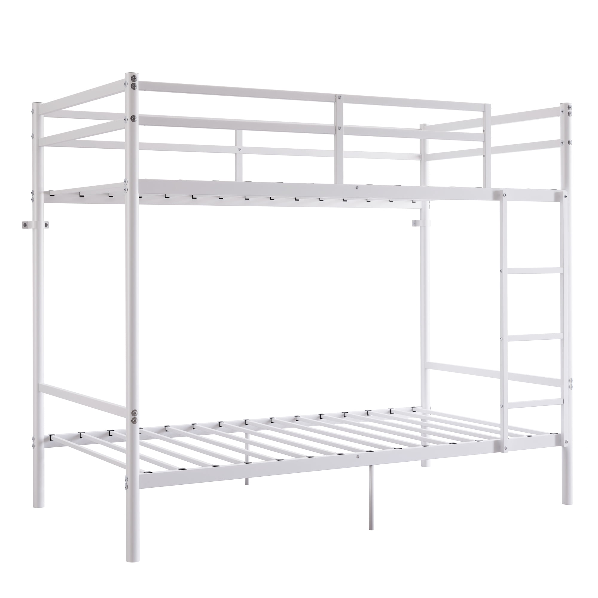 Leumius Twin Over Twin Metal Bunk Bed,Heavy Duty Bed Frame with Ladder and Guardrail for Bedroom, Dorm, Easy Assembly,Space-Saving,White