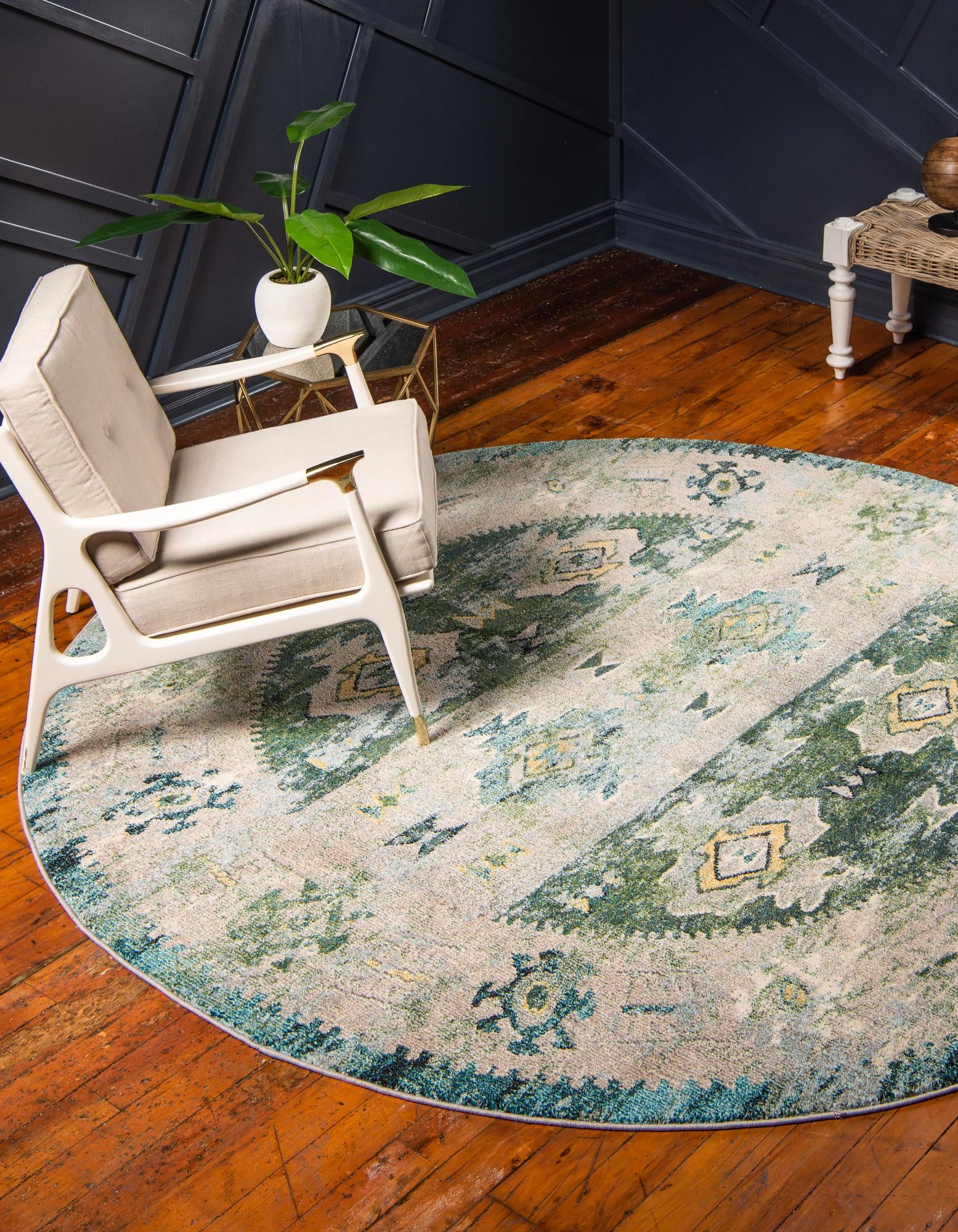 El Paso Collection Rug 8 Ft Round Green Medium Rug Perfect