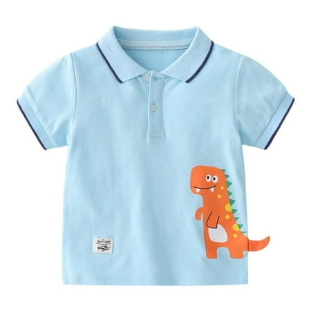 

Clearance!Summer Tail Dinosaur Shirt For Kids Boys Short Sleeve Lapel Clothes Toddler Boy Cotton Breathable Tops Clothing