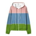 thumbnail image 4 of Women's Zippered Hoodie Long Sleeve Front Zip Multi Color Casual Striped Pullover with Pockets, 4 of 5