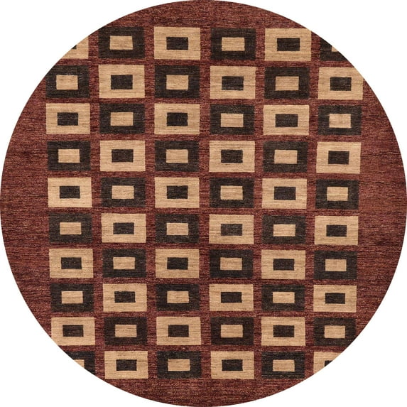 Ahgly Company Indoor Round Abstract Red Checkered Area Rugs, 8' Round