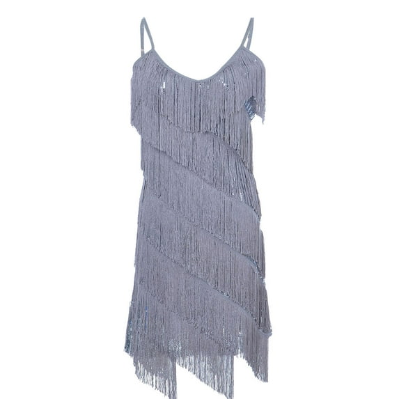 Fashion Womens Fringe Sequin Strap Backless 1920s Flapper Party Mini Dress