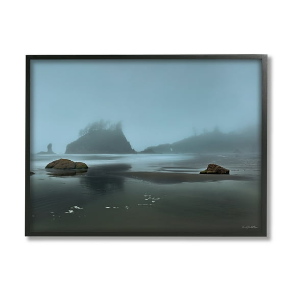 Stupell Industries Foggy Shore Landscape Landscape Photography Black Framed Art Print Wall Art, 14 x 11