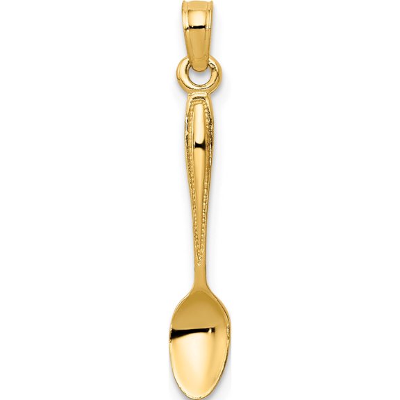 14K Yellow Gold 3-D Table Spoon Pendant (27 X 5) Made In Peru yc1041