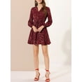 thumbnail image 5 of INSPIRE CHIC Women's V Neck Floral Print Elastic Waist Button Down A-Line Mini Midi Dress L Burgundy, 5 of 7