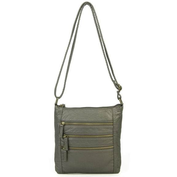 The Camile Three Zip Crossbody - Dark Silver