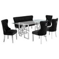 thumbnail image 1 of Ensemble de Salle à Manger en Verre Clair 6pc avec Base en Acier Inoxydable Argenté + Chaises + Banc, 1 of 4