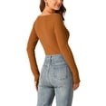 thumbnail image 3 of INSPIRE CHIC Women's Fall Winter Square Neck Long Sleeve Sweater Bodysuit Blouse Casual Tops XL Brown, 3 of 5