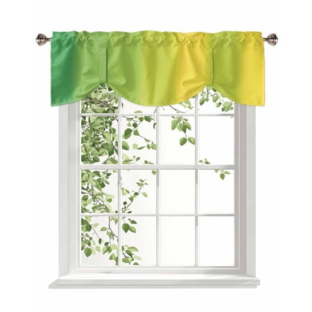 Green and Yellow Ombre Tie Up Valances Curtain Minimalist Gradient Striped Texture Adjustable Rod Pocket Window Treatment Short Tie Up Curtains Valances for Kitchen Living Room Bathroom 42x18 Inches