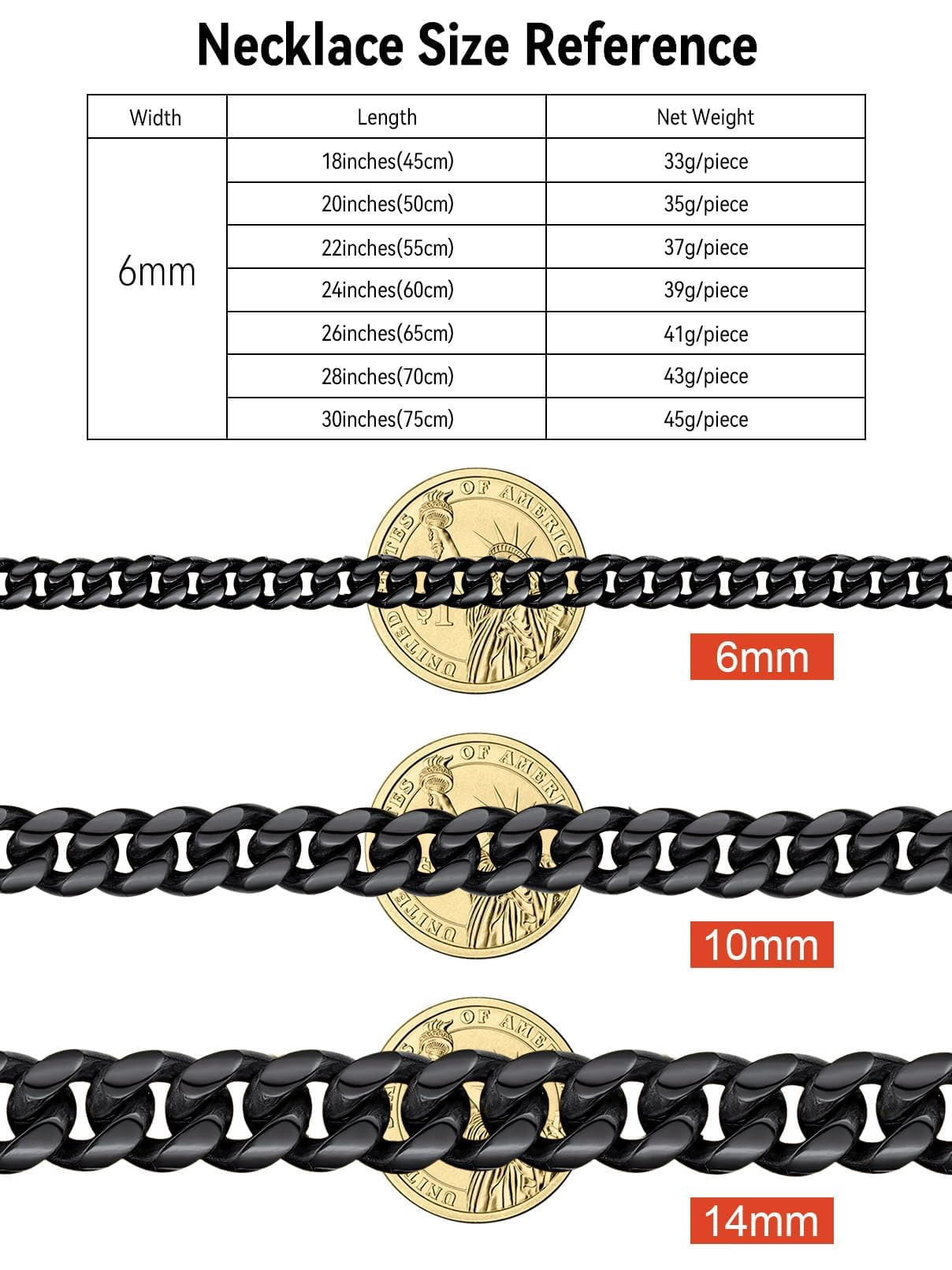 FaithHeart Chunky Miami Cuban Link Chain Necklace for Men Black Stainless Steel Hip Hop Chains Necklaces 6mm Width 30 Inches Length Jewelry with Gift Box for Dad Son Father's Day