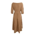 thumbnail image 5 of Women's Dress Three Quarter Sleeve Elegant with Belt and Pocket Chic Midi Dress for Spring Fall Party Office,Khaki,S, 5 of 5