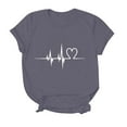 thumbnail image 4 of XEGLSBU T Shirts for Women V Neck Casual Solid Color With Electrocardiogram Print Round Neck Short Sleeve Lover's Clothes Girl Grey Size XL, 4 of 9