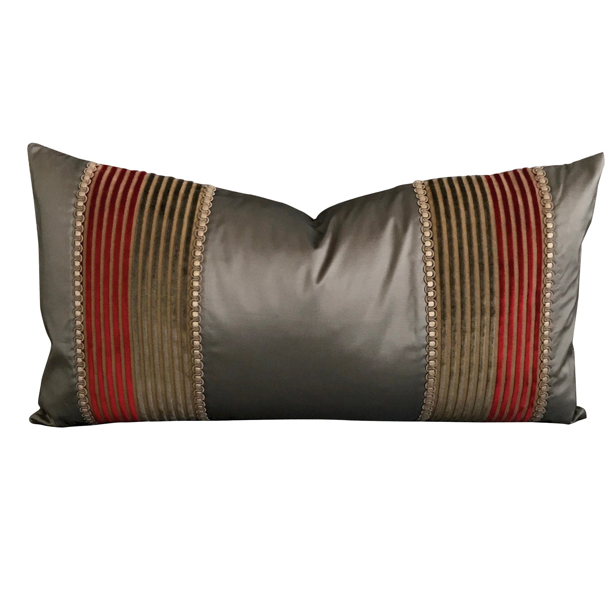 Taupe Shantung Velvet Striped Decorative Pillow Cover 13"x22"