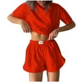 thumbnail image 3 of Summer Plus Size Casual Fshion Two Piece Sets For Women Round Neck T-shirt Top Shorts Solid Color Shirt Suit, 3 of 7