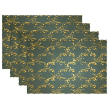 

Gold Floral Scrolls Pattern 4-Piece 12x18in Heat-Proof Place Mats Set Non-Slip for Family Dining
