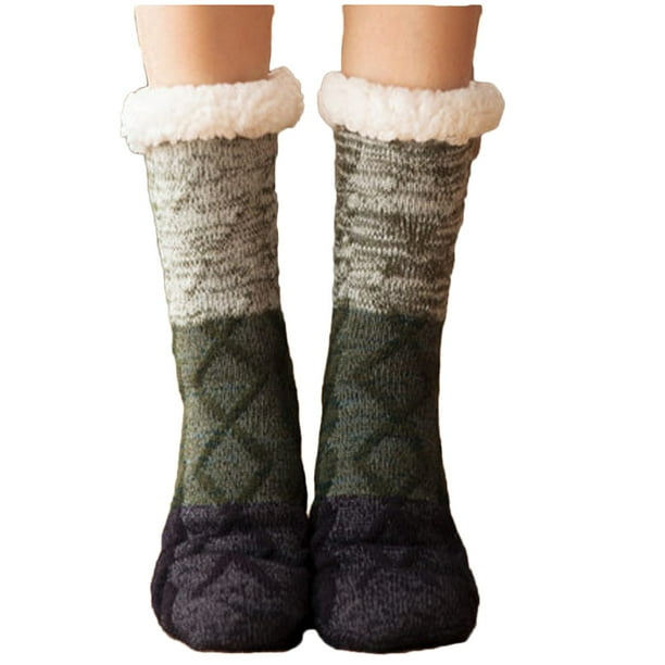 Calcetines de mujer para niñas con estampado navideño de invierno, gruesos, cálidos, antideslizantes, peinados, hasta el suelo, calcetines para mujer