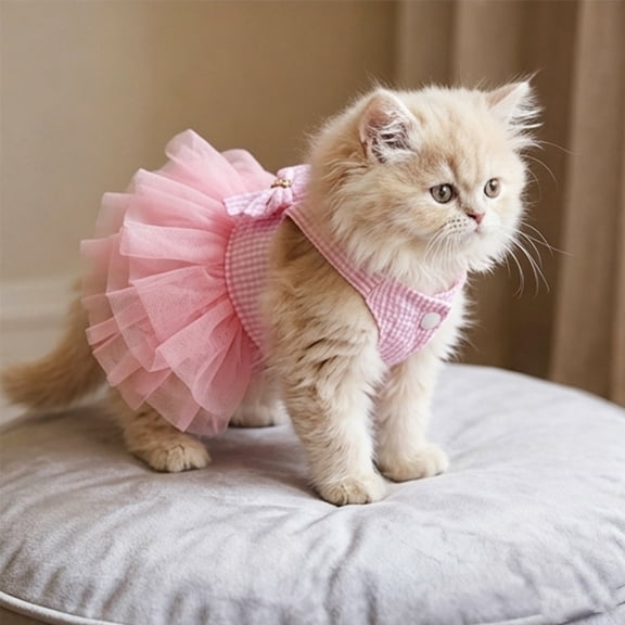 XXS Dog Clothes Girl, Female Dog Dresses for Small Dogs Girl, Pink Dog Tutu Dress, Sweet Puppy Princes Skirt with Dog Bowknot Clips, Spring Summer Pet Apparel for Toy Poodle Chihuahua Yorkie