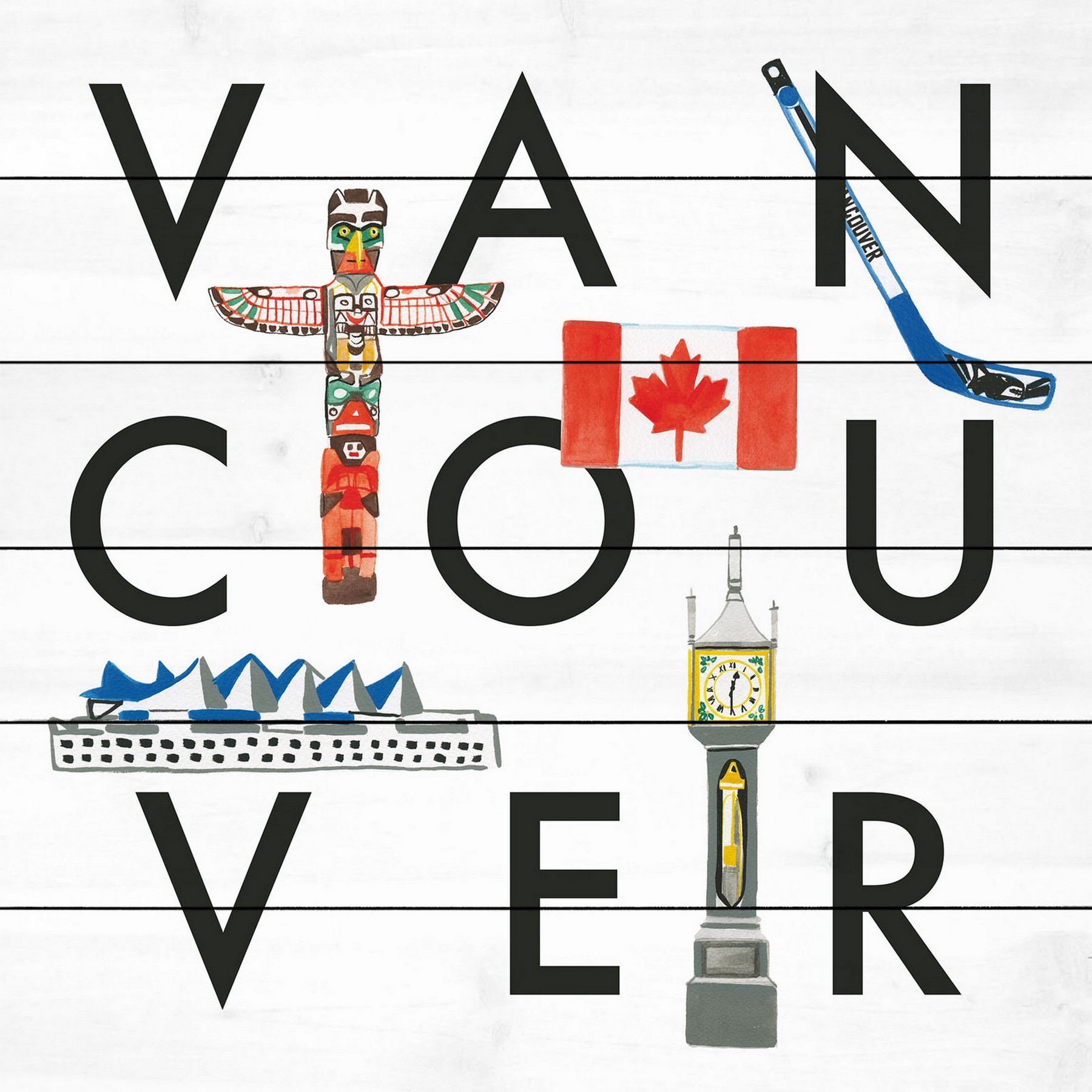 Marmont Hill "Vancouver Square" By Molly Rosner Painting Art Print On White Wood, 24.0" x 1.5"