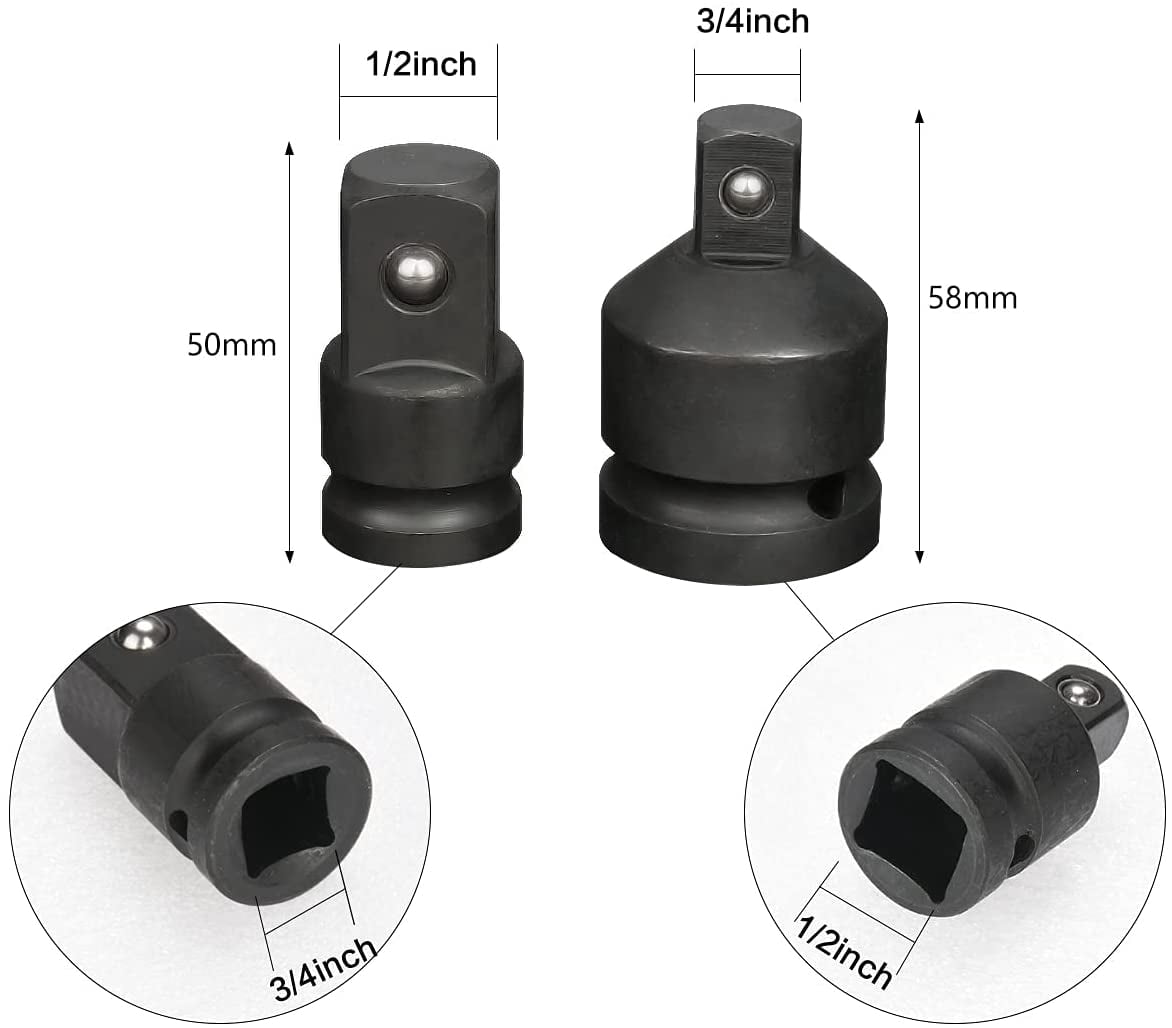 Impact Socket Adapter Set, 6 Pieces Reducer For 1/4", 3/8", 1/2", 3/4" Socket Converter