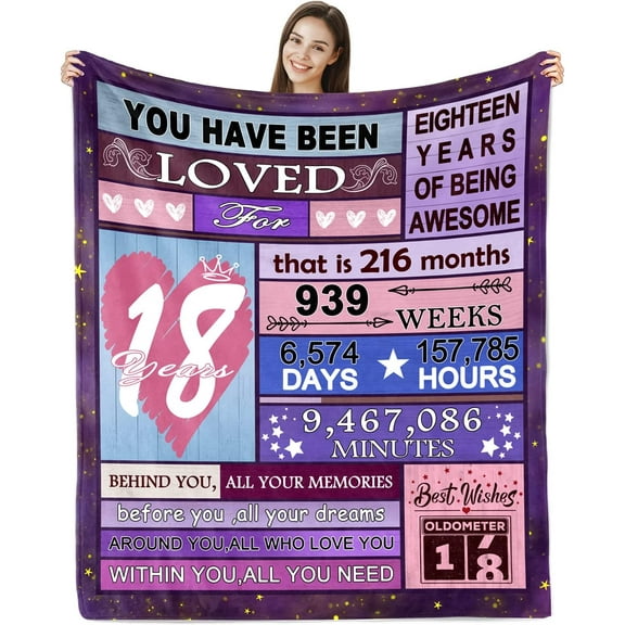 18th Birthday Gifts for Girl, 18 Year Old Girl Birthday Gifts Throw Blanket 50"x60", Gifts for 18 Year Old Girl, 18th Birthday Decorations for Girl, 18th Birthday Gift Ideas