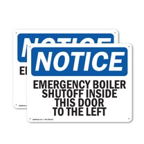 (2 Pack) Emergency Boiler Shutoff Inside This Door OSHA Notice Sign 14 Inch X 10 Inch Indoor / Outdoor Rust-Free Aluminum Metal Signs for Workplace, Workshop, and Construction Site,