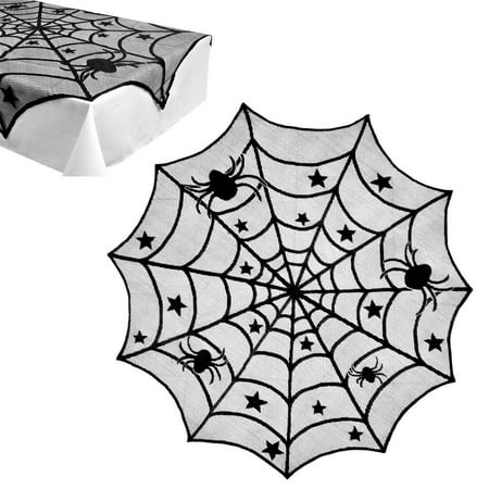 

Peitten Lace Spider Web Halloween Tablecloth Spiderweb Lace Table Cover Halloween Spider Web Tablecloth Easy Care for Dinners & Parties vividly