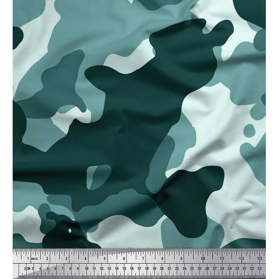Soimoi polyester Crepe Fabric Two Tone With White Camouflage Print Fabric by the Yard 42 Inch Wide