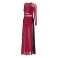 thumbnail image 3 of MSemis Womens Modern Lyrical Dance Dress Shiny Rhinestones Side Split Sheer Mesh Dresses Burgundy&Black XXL, 3 of 7
