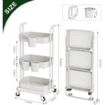thumbnail image 6 of 3 Tier Foldable Rolling Cart, Metal Utility Cart with Lockable Wheels, Folding Storage Trolley, 3 Small Baskets and 6 Hooks for Living Room, Kitchen, Bathroom, Bedroom and Office, White, 6 of 13
