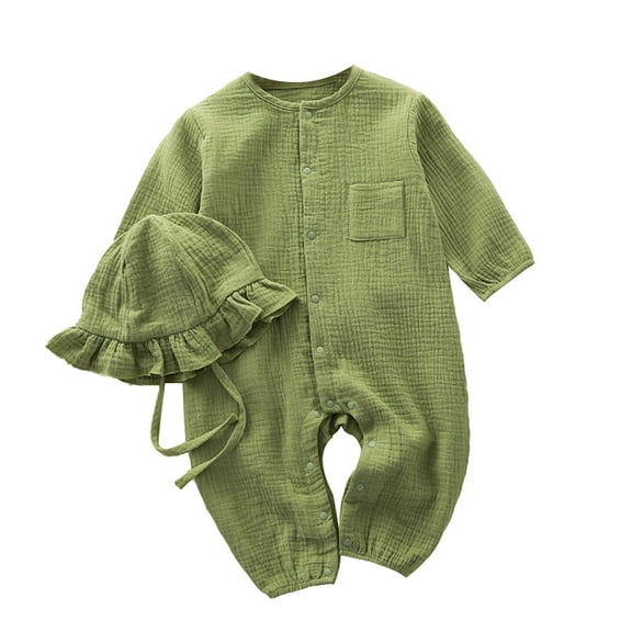 HUANBAI Baby Boy Romper Long Sleeve Button Down Shirt Romper Fall Romper With Hat 0-3 Months