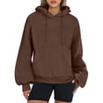 thumbnail image 2 of Sweatshirts for Women Trendy Graphic Fall Loose Hooded Long-sleeved Dolman Off the Shoulder Hoody Plain Pullover Cotton Sweatshirt Pullover(Coffee,M), 2 of 6