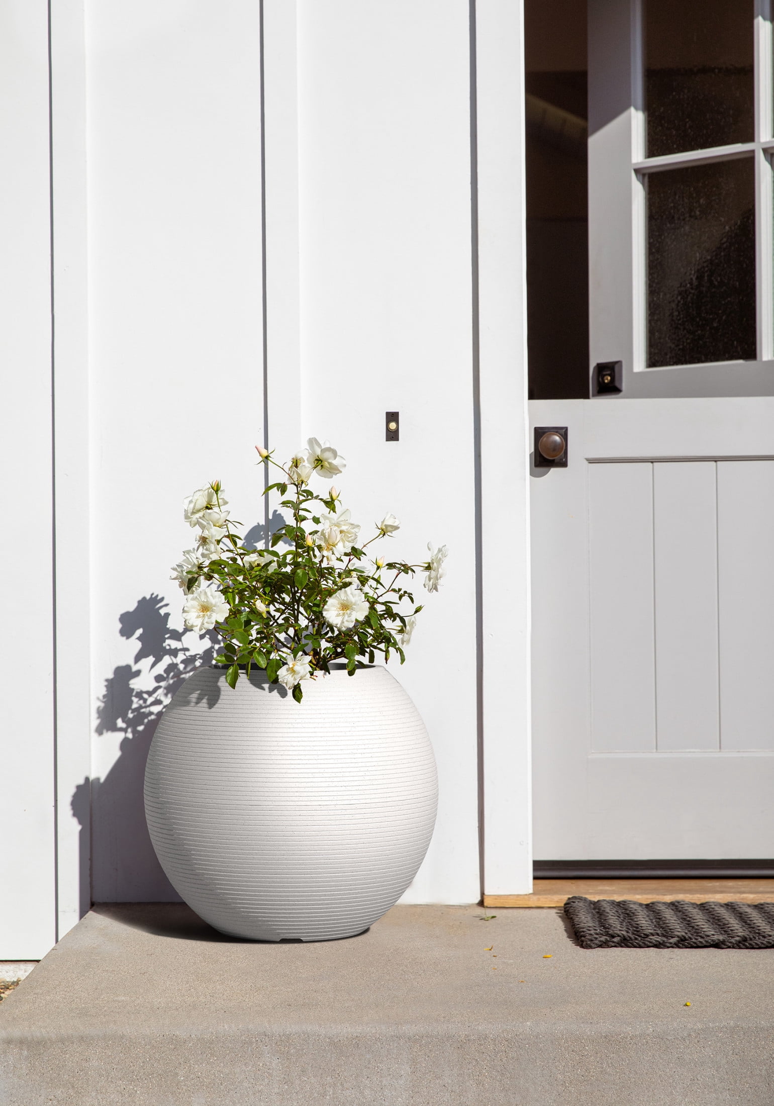 Veradek Strata Series Sphere Plastic-Stone Round Planter - White, 2 Pack