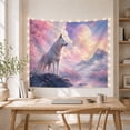 thumbnail image 5 of White Wolf on Rocky Outcrop with Cherry Blossoms, Mystical Fantasy for Wildlife Enthusiasts, Ethereal Nature Wall Art, Housewarming Gift, Tapestry Wall Hanging for Bedroom and Living Room, 5 of 7