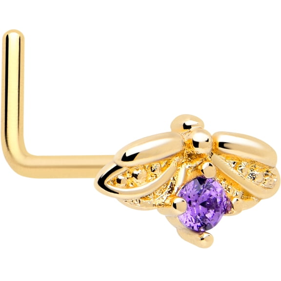 Body Candy 20 Gauge 7mm Purple Gem Gold Tone Beauty Bug L Shape Nose Ring Stainless Steel for Women