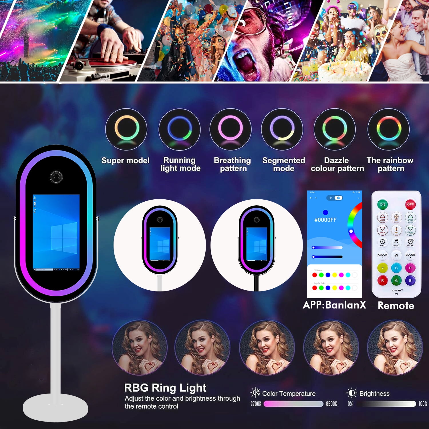 Mirror Photo Booth with 21.5''LCD Touch Screen Portable Magic Mirror Selfie for Wedding Party Event