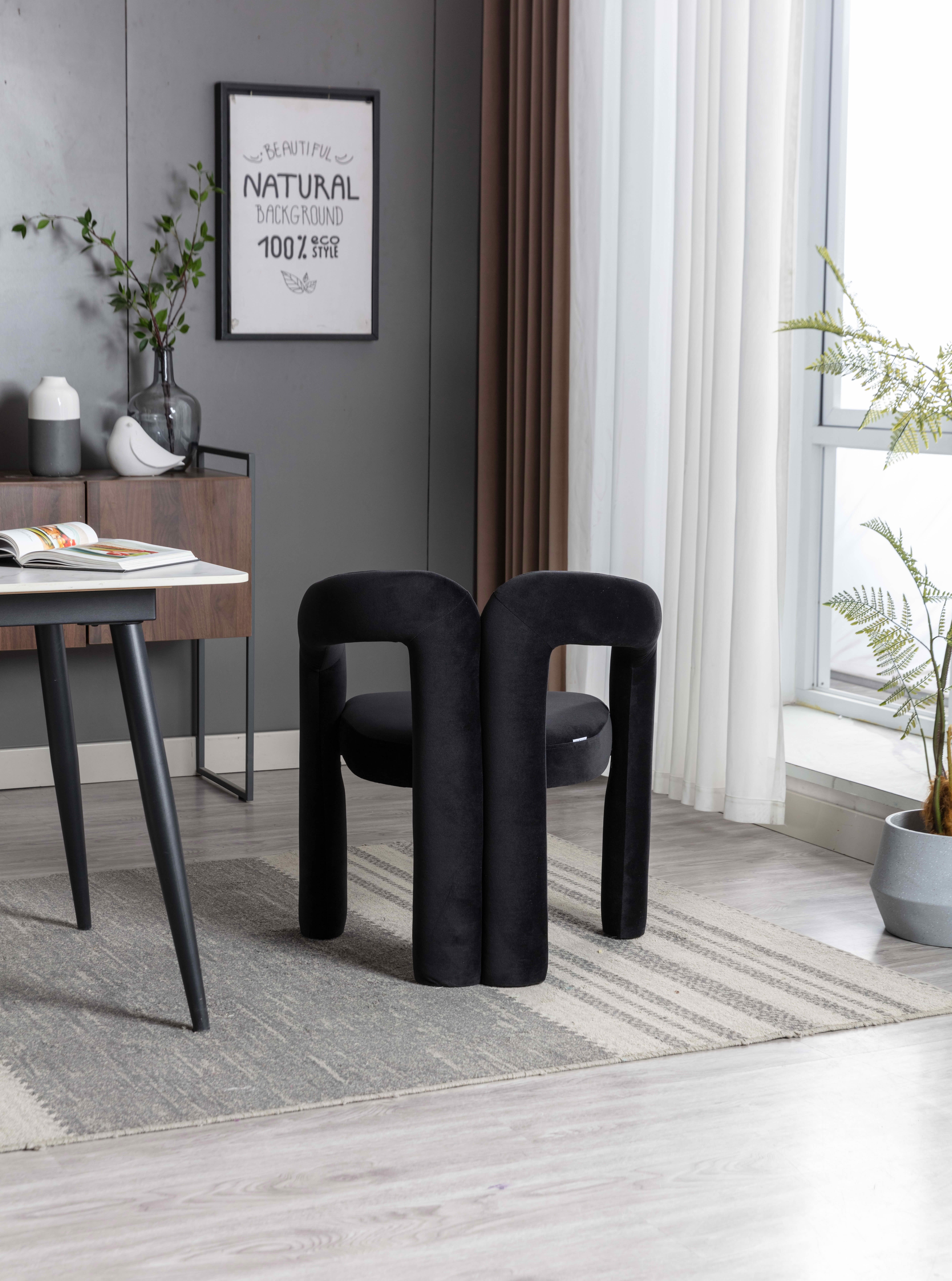 MAYEERTY Set of 2 Velvet Dining Chairs, Curved Back Side Chairs, Wood Legs, 250 lb Capacity, Black