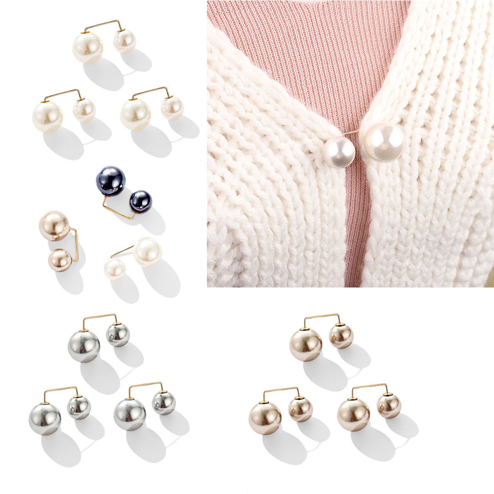 ✪ 3 Pcs/set Fashion Brooch Double Pearl Brooches for Women Metal Lapel Pin  Brooch Pins Sweater Shirt Brooch Accessories 