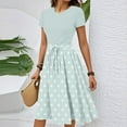 thumbnail image 2 of WTOBBY Women's Polka Dot Printed Belted Waist Short Sleeve Round Neck Casual Elegant Spring Dress,Light Blue XL, 2 of 4