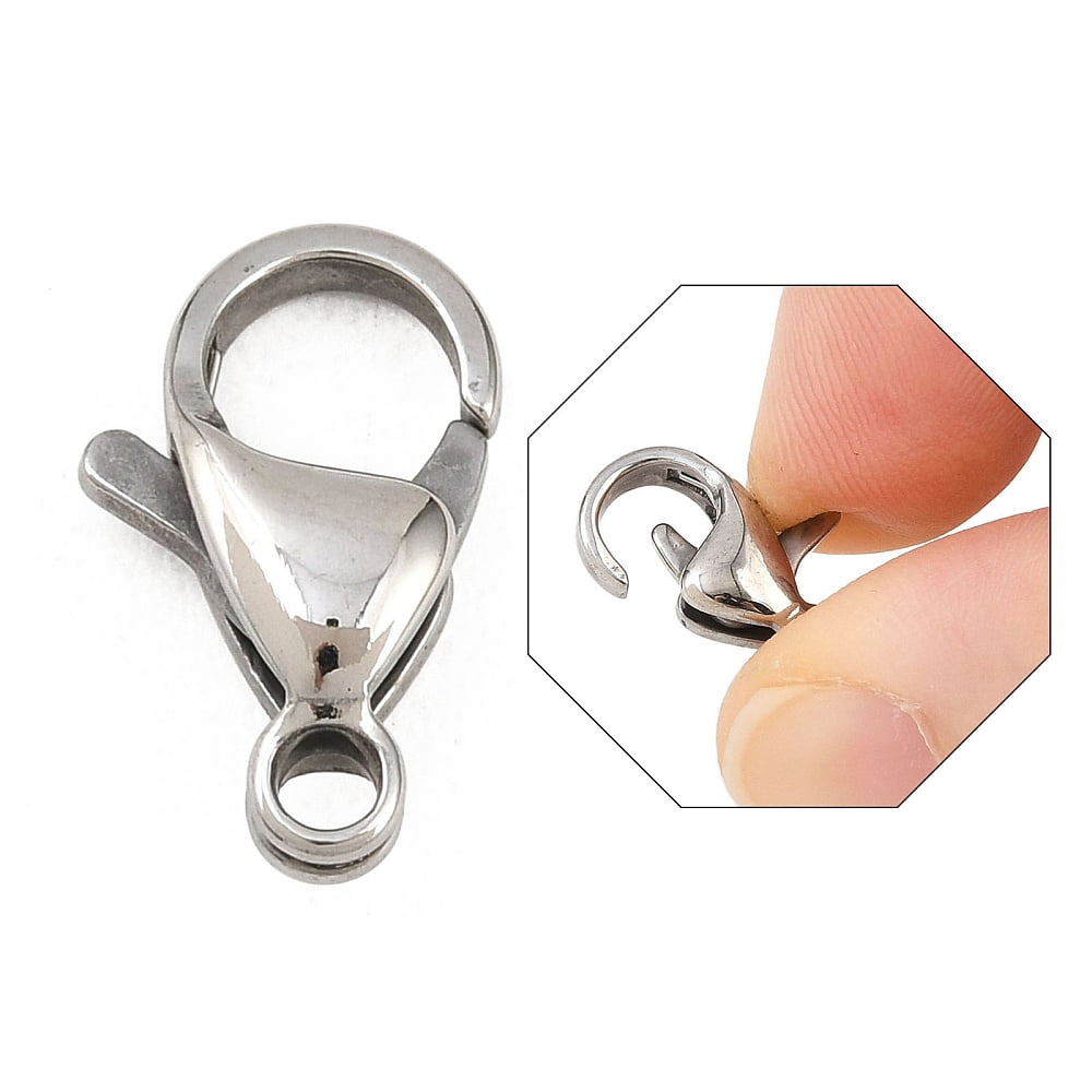 100pcs Resistant 304 Stainless Steel Lobster Claw Clasps Parrot Trigger Clasps Manual Polishing Stainless Steel color 16x10.5x4.7mm Hole: 2.2mm