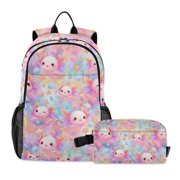 ALAZA Axolotl in Seashell School Backpack Lunch Box Set Student Bookbag