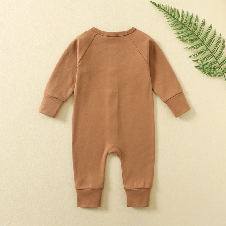 Baby Boy Girl Romper Long Sleeve Button Up Jumpsuit Cotton Unisex