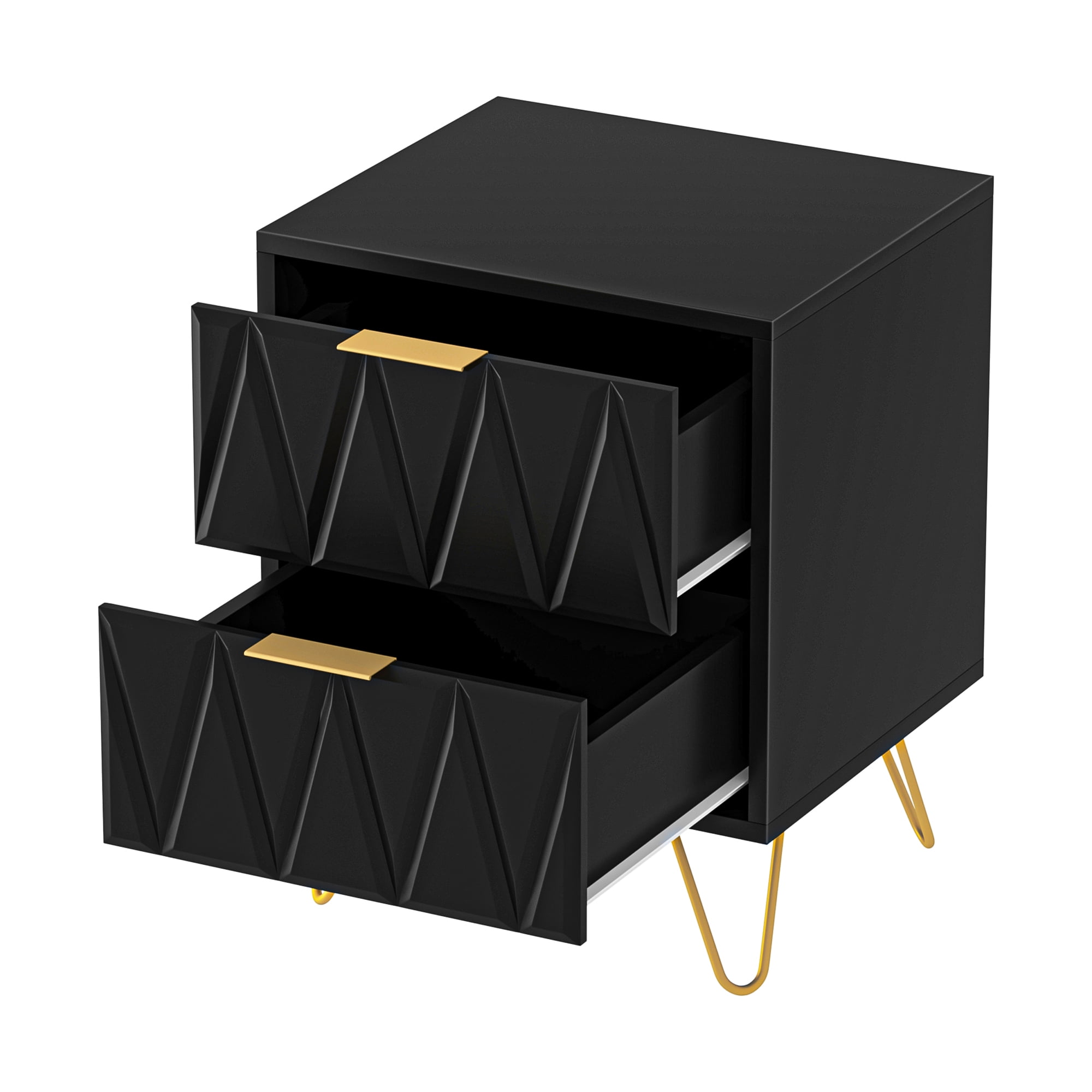 Yardi Yard Modern 2 Drawer Rectangle Accent Nightstand for Bedroom with Golden Metal Legs, Black Yardi Yard Modern 2 Drawer Rectangle Accent Nightstand for Bedroom with Golden Metal Legs, Black