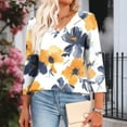 thumbnail image 4 of CYMMPU Women's Summer Fall Tunic Tops Casual Business Work Blouses Basic Tees Floral Printed Flowy Blouse 3/4 Length Sleeve Shirts V-Neck 2025 Clothes Yellow XXXL, 4 of 8