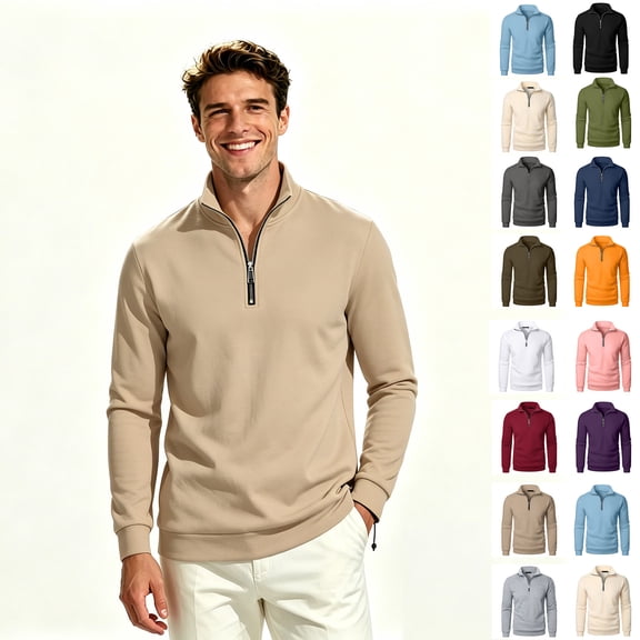 ClodeEU Men's Quarter Zip Stand Collar Long Sleeve Pullover Sweatshirt,Men's & Big Men's Zip Pullover, Size S-3XL