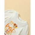thumbnail image 4 of Loicainy Baby Toddler Girls Thanksgiving Outfit, 3 6 12 18 Months Long Sleeve Letters Print Romper with Turkey Print Flare Pants and Headband Fall Clothes Set, 4 of 9
