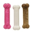 thumbnail image 1 of Nylabone Puppy Triple Pack – Juguete De Dentición Para Cachorros De Nailon Rosa Y Paquete Variado De Golosinas Para Masticar – Suministros Para Cachorros – Sabores De Pollo Y Tocino Pequeño/Regular (3, 1 of 9