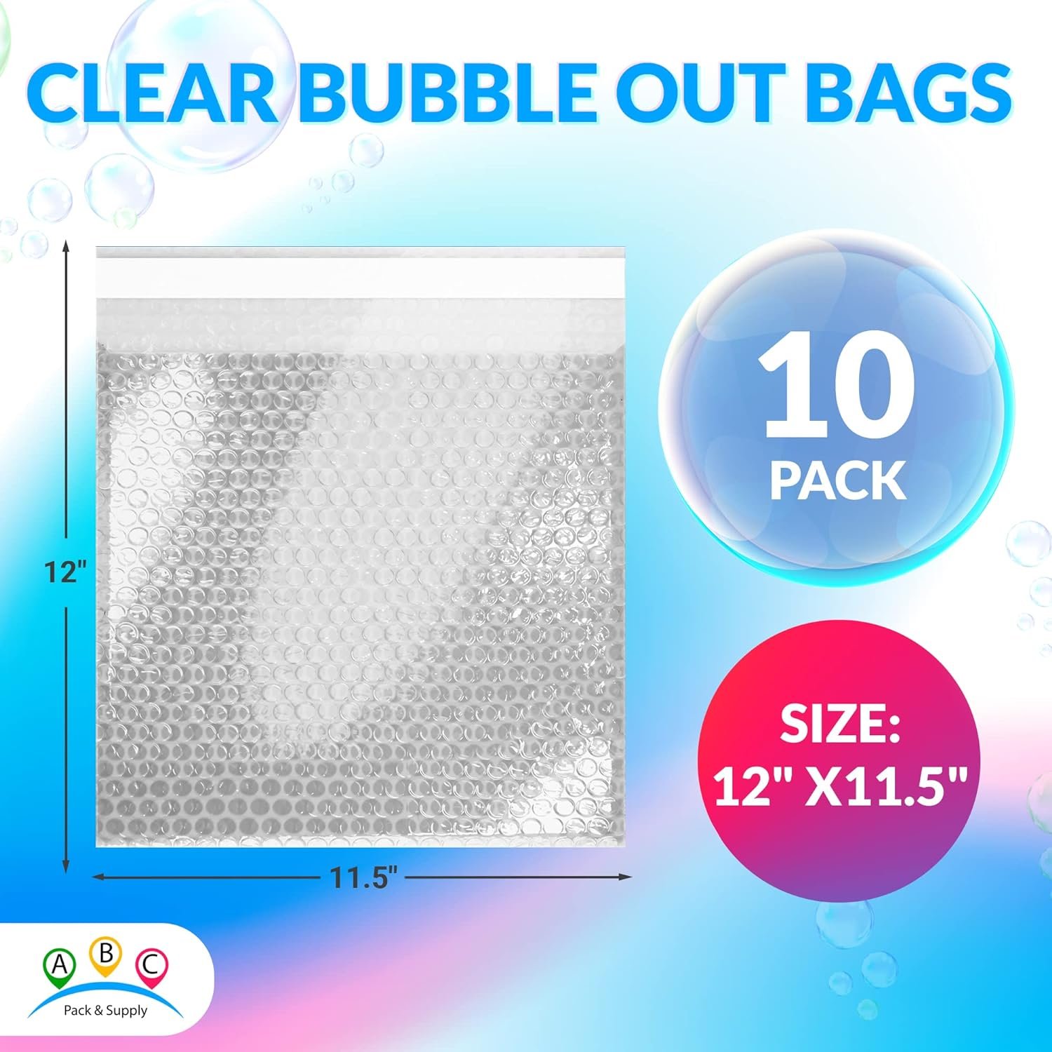 10 Pack Clear Bubble Wrap Bags 12" x 11.5" Self-Sealing Bubble Wrap Pouches